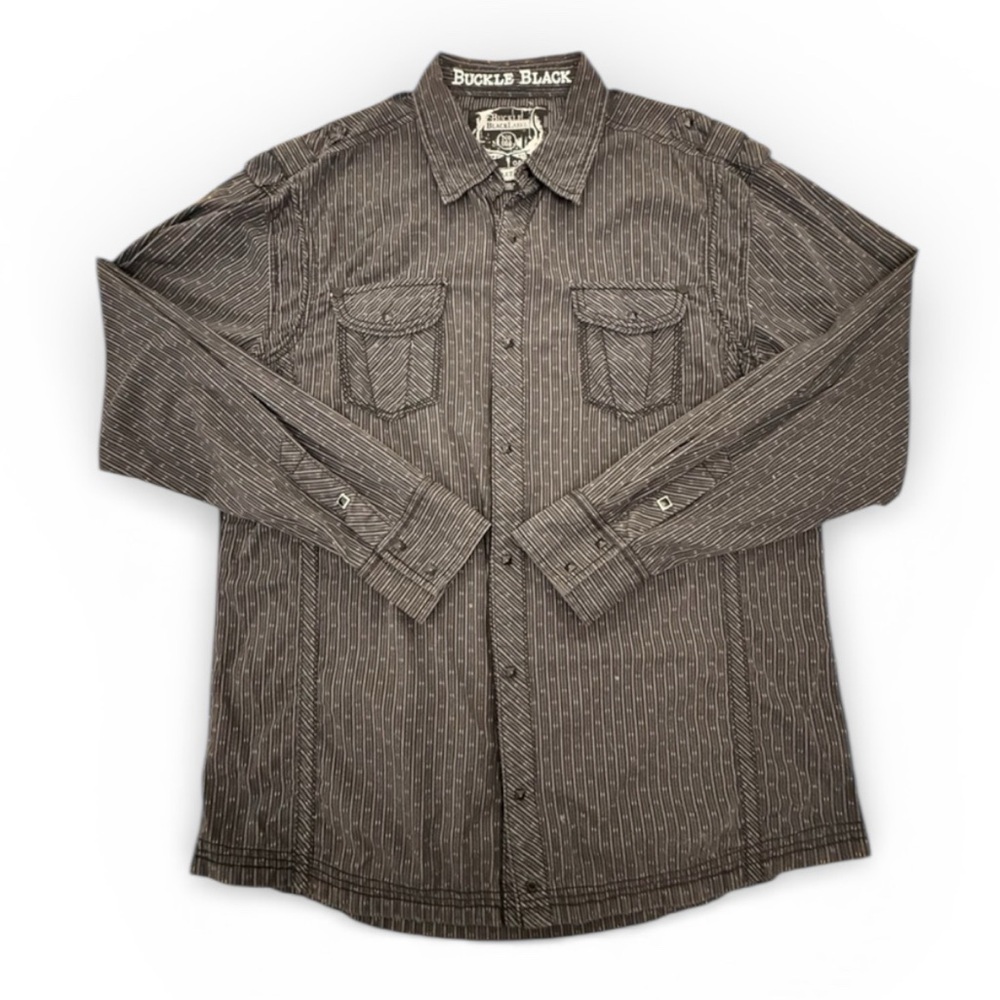 Buckle Black Label Men's Athletic Fit Long Sleeve Button Up Shirt Black XL